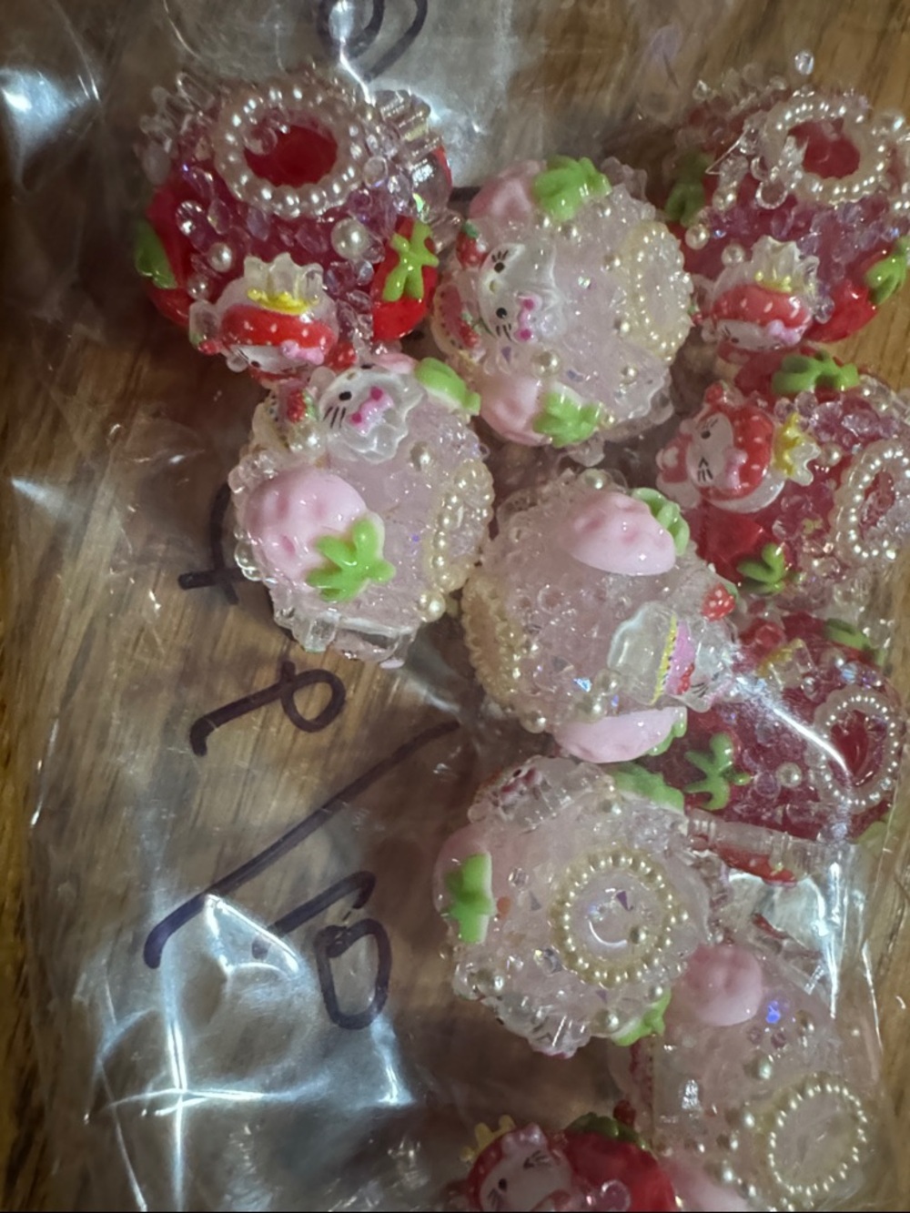 Beaded Cute Kitty Charm Beads - Pink & Red lot of 10